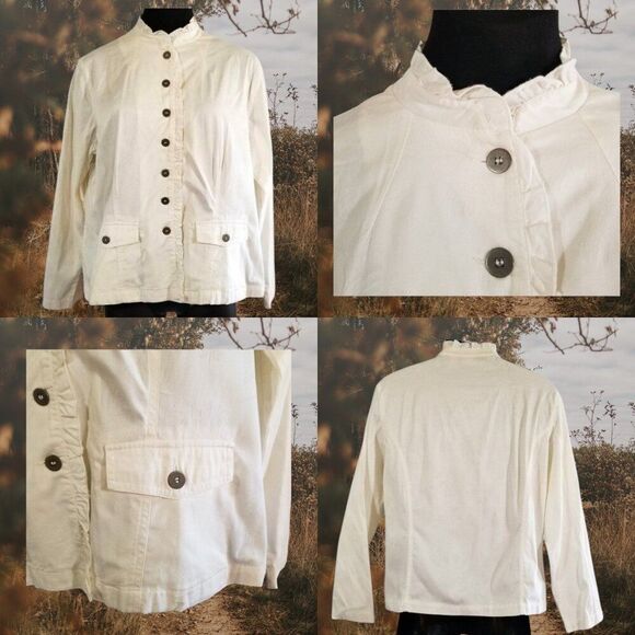 Chico's Jackets & Blazers - Chico's Ivory tone on tone floral print Military Style Jacket Size 12/14